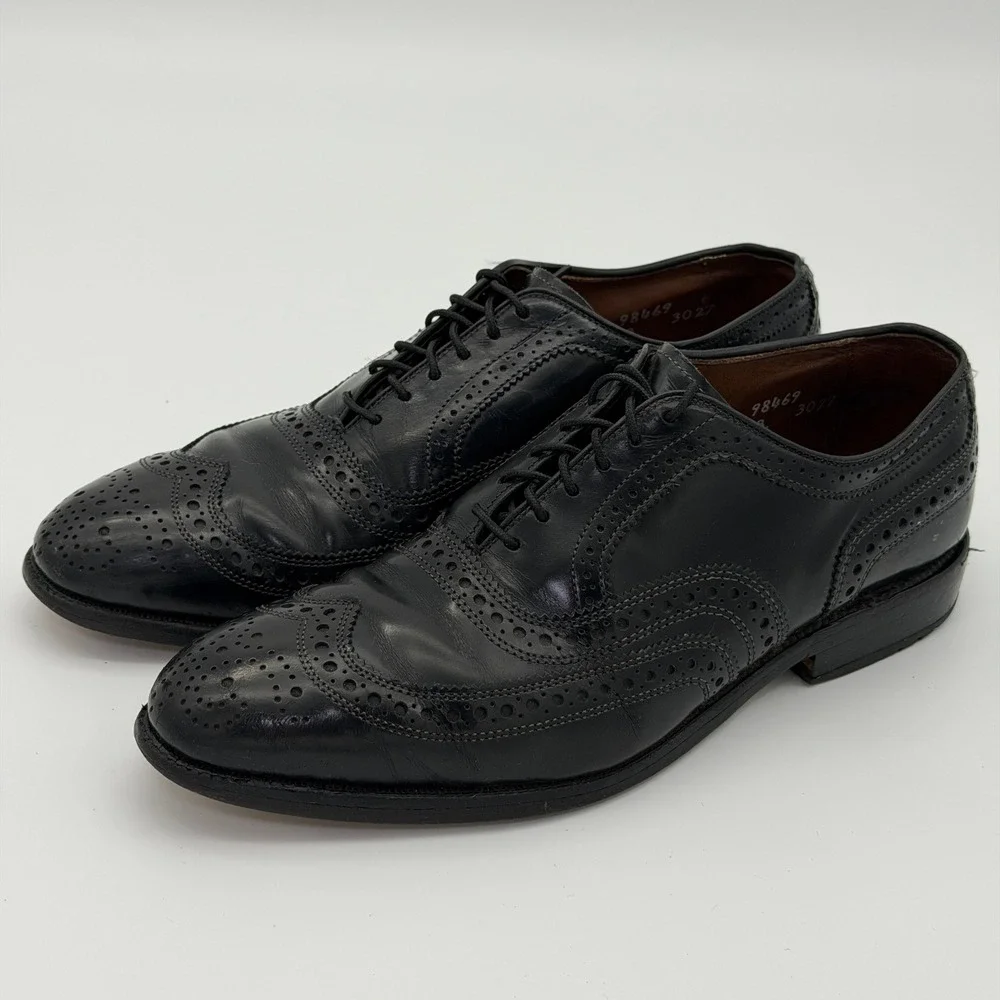 Allen Edmonds McAllister Black Leather Wingtip Oxford Shoes Mens 7 D‎ 6215